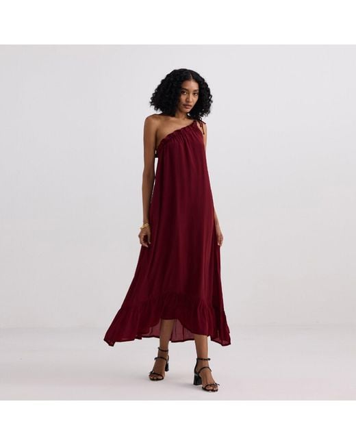 REISTOR Red One-Shoulder Midi Crepe Dress