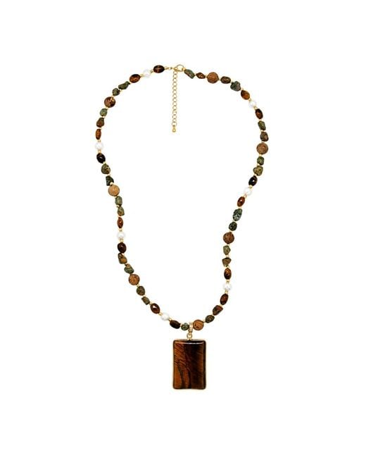 Uchi and Soto White Nekomeishi Tigers Eye & Semi-Precious Stones Necklace