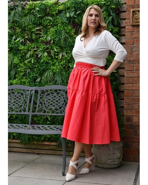 Frock Tales Red Tahiti Midi Skirt With Pockets