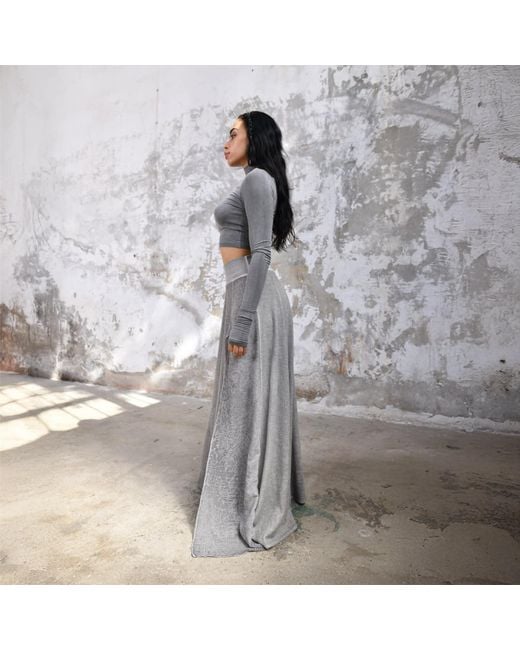 Zhenabia Gray Zhe Skirt Boho High Slit Maxi Skirt