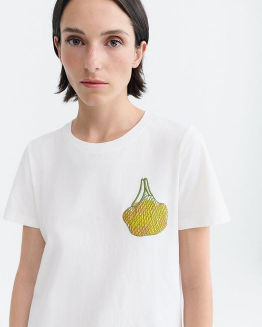 Thinking Mu White Embroidered Limes Ida T-Shirt