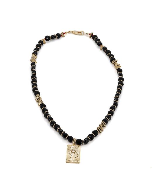 Ebru Jewelry Metallic New Beginning Gold Tarot Sun Black Onyx Beaded Necklace
