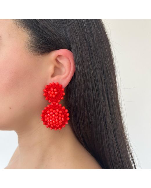 PINAR OZEVLAT Red Sunflower Drop Earrings Cherry