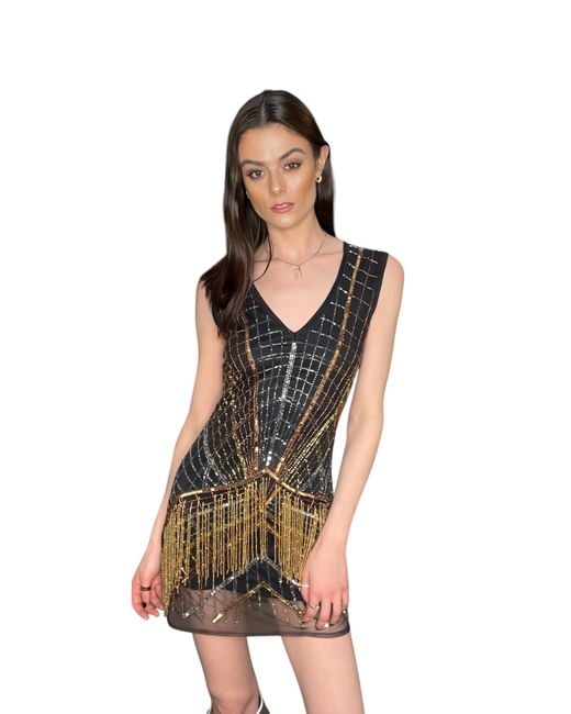 Any Old Iron Black Metallic Cha Cha Beaded Dress