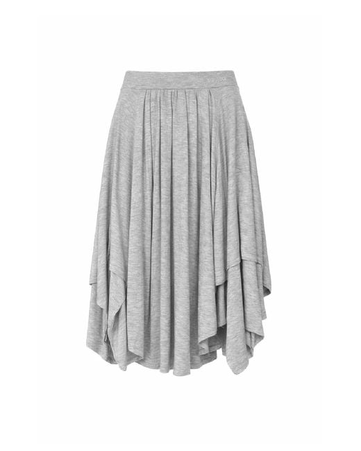 Conquista White Draped Jersey Midi Skirt With Elastic Waist
