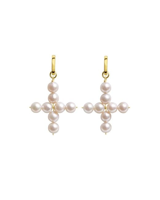 Ora Pearls Metallic Aelia Cross Pearl Hoop Earrings