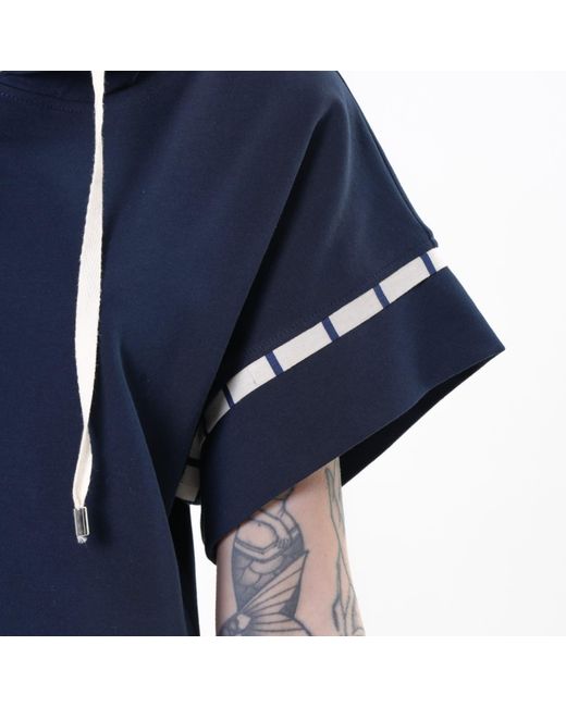 Metamorph Blue Hooded Asymmetric Dress With Striped Skirt