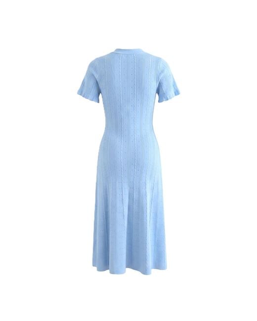 Modenaire Blue Knit Midi Dress Sculpted Button Front