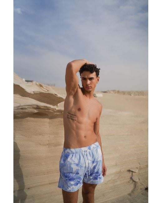 Haus of Mclees Blue Lily Swim Shorts for men