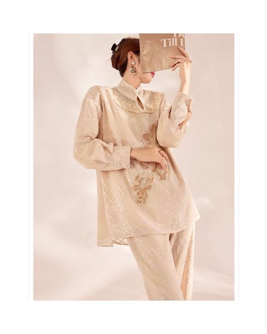 Wjy Studio London Natural Neutrals Embroidered Detail Floral Tunic