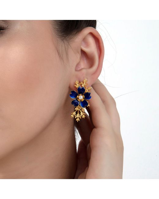 Milou Jewelry Blue Flower Earrings With Branches