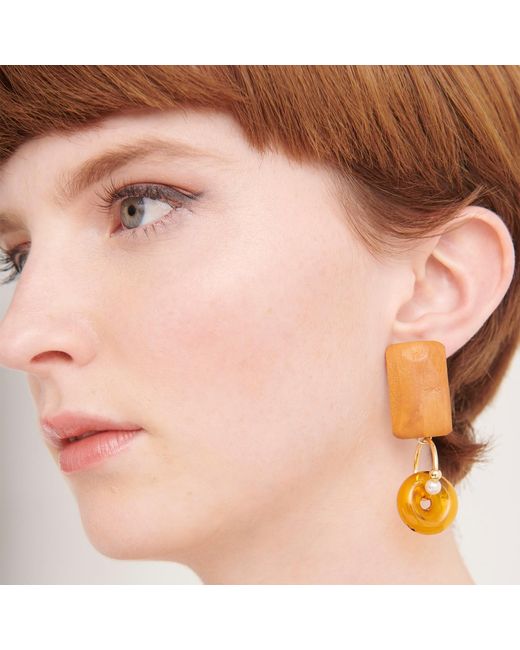 Paisie Metallic Geometric Pine Wood Earrings