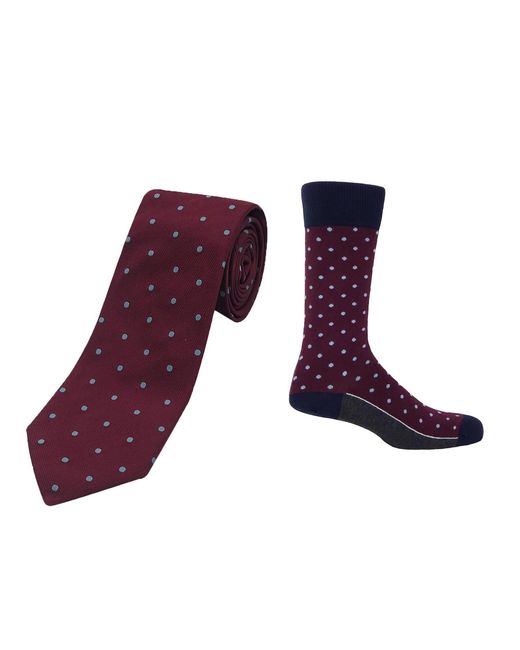 Peper Harow - Made in England Purple Burgundy Pin Polka Tie & Socks Groom's Set for men