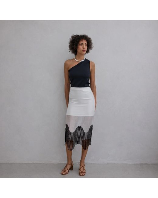 London Atelier Byproduct Gray Sheer Pencil Skirt With Embroidery