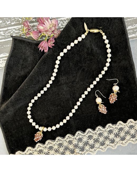 Farra Metallic Freshwater Pearls With Removable Strawberry Pendant Necklace