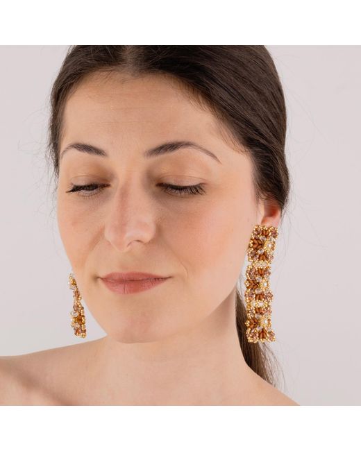 Oana Savu Multicolor Glass Beads & Lace Design Long Elegant Earrings