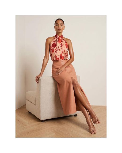 2KStyle Red Dakota Floral Halterneck Satin Effect Blouse