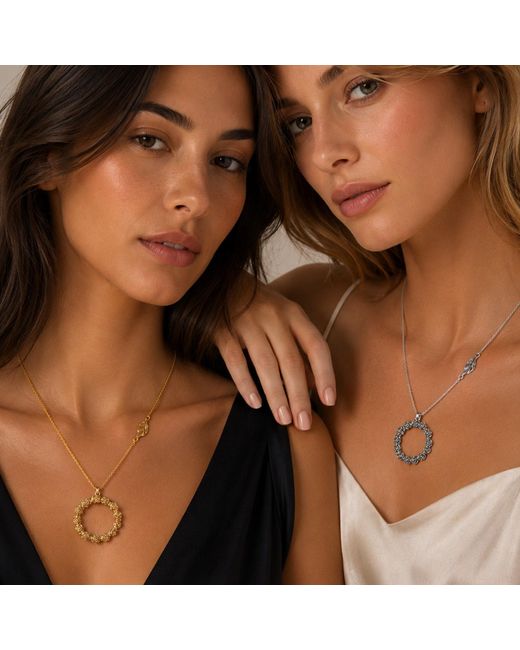 Unaloe Metallic Circle Sterling Necklace With Rose Wreath Pendant – Elegant Jewelry