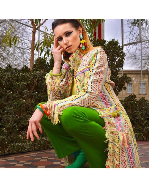 Beatrice von Tresckow Metallic Technicolour Fringed Lacy Coat