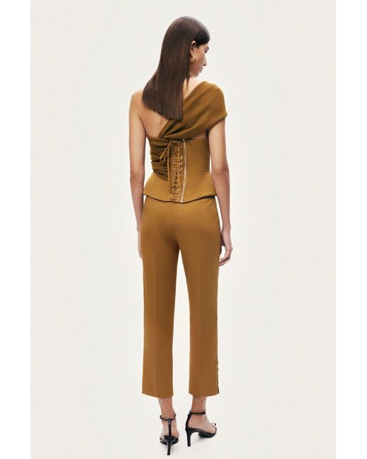 Nocturne Green One-Shoulder Draped Gabardine Bustier