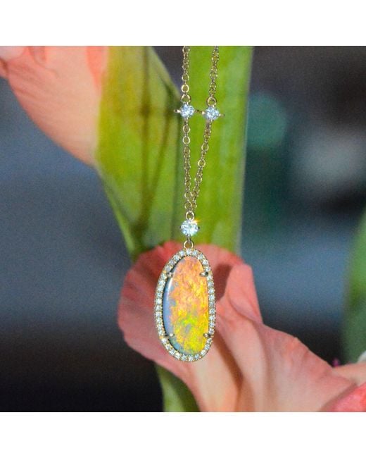 KAMARIA Metallic Fire Opal Necklace With Diamonds