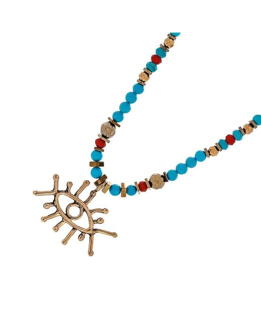 Ebru Jewelry Metallic Guardian Evil Eye Pendant Stone Beaded Necklace