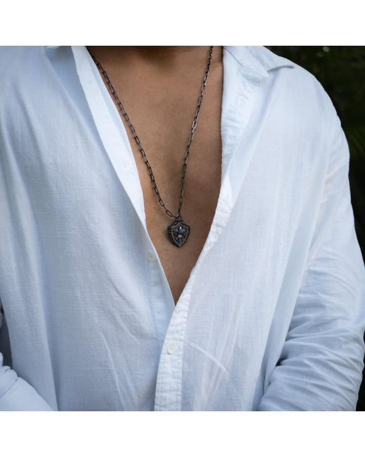 Ebru Jewelry Metallic Fleur De Lis Shield Necklace for men