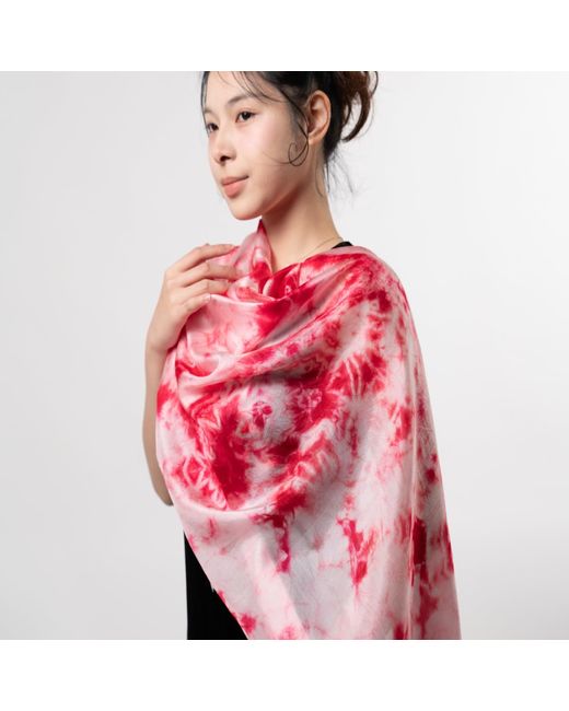 Silk and Bears Pink Crimson Bloom Shibori Silk Shawl – Hand-Dyed Mulberry Silk Wrap