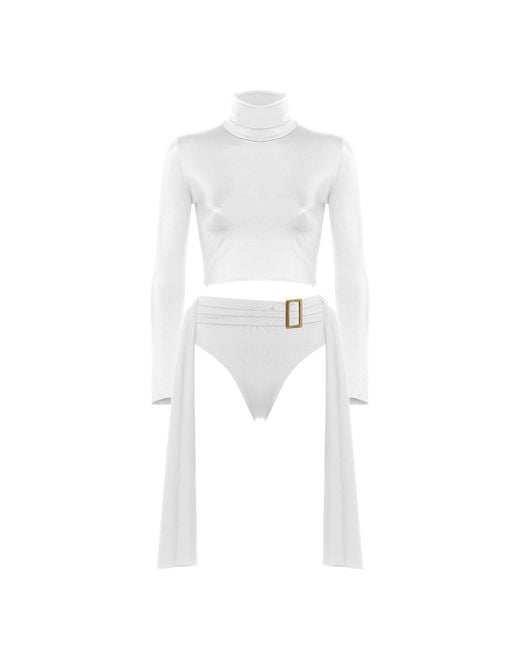 ANTONINIAS Black Amaze High Waisted Swimwear Bottom With Decorative Belt And Golden Buckle