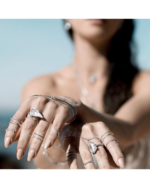 SALLY SKOUFIS Metallic Blade Ring With Natural Diamond & Made Cz Diamond Stimulant