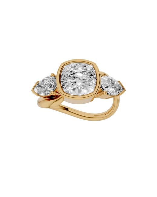Aya Fine Jewelry Metallic Cushion Cut Lab Diamond Three Stone Ring