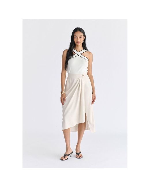 Paisie White Contrast Detail Crisscross Halterneck Knit Top