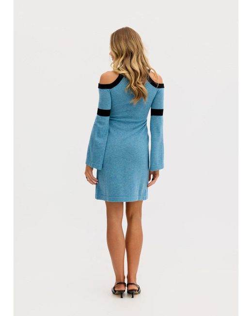 Why Mary Blue Serena Wool Knit Long Sleeve Cold Shoulder Dress