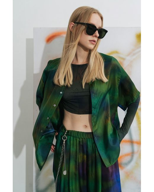 Lost Pattern Green Brooklyn Oversized Silk Shirt