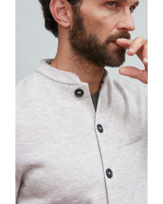 Paul James Knitwear Gray Neutrals Extra Fine Merino Wool Alonzo Knitted Nehru Jacket for men