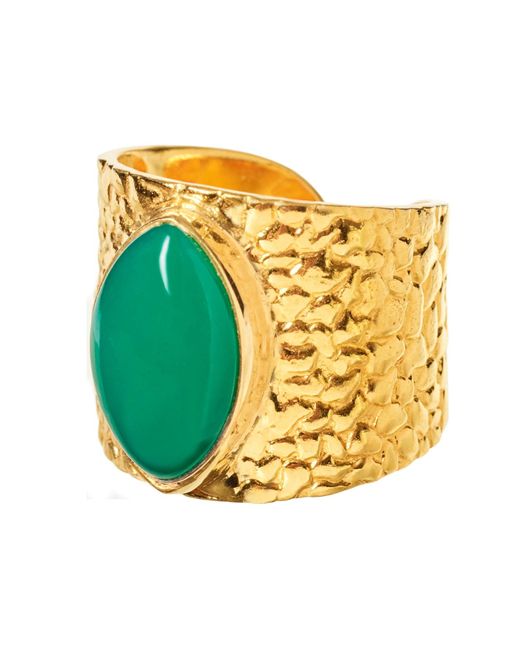 YAA YAA LONDON Yellow Juicy Green Onyx Gemstone Gold Adjustable Ring