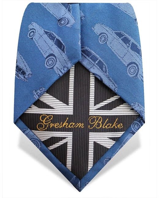 Gresham Blake Blue Car Silk Tie for men