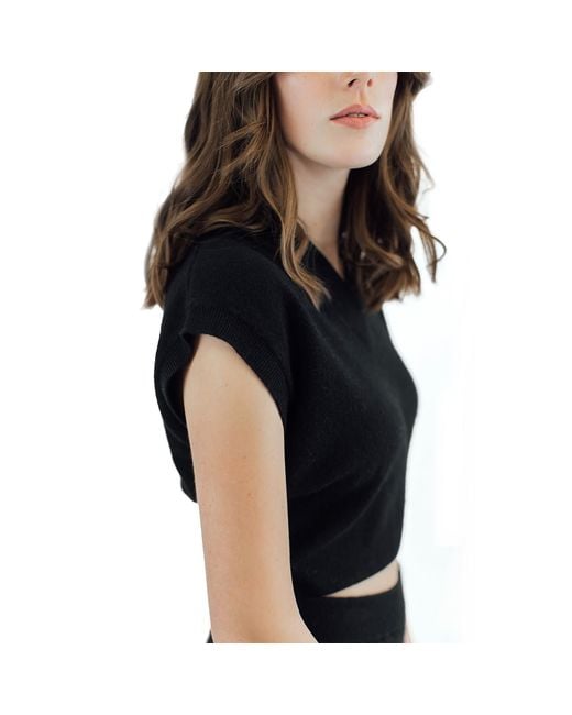 Zenzee Black Cashmere Cropped Sweater Vest