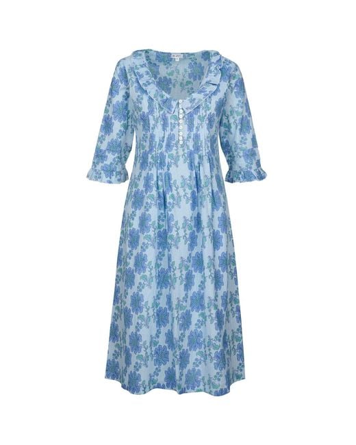At Last Blue Cotton Karen Long Sleeve Day Dress