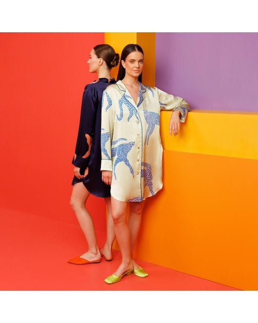 Piola Blue Oversized Silk Sleep Shirt