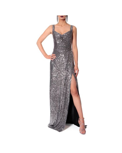 AGGI Gray Jessica Silver Diamond Maxi Sequin Evening Dress