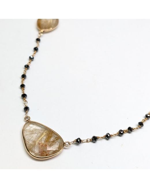 Rahul's Jewels Metallic 18.5" Genuine Diamond & Rutilated Quartz Rosary Necklace