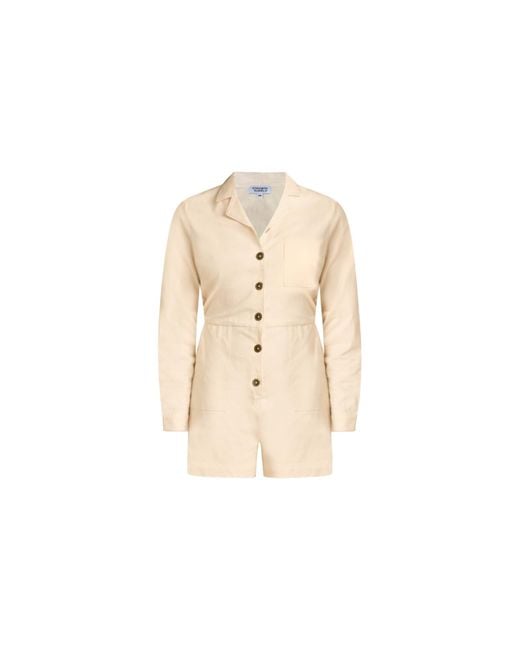 Known Supply Natural Long Sleeve Button Up Romper