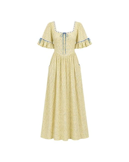 Rose & Nancy Yellow Mori Lemon Print Maxi Dress