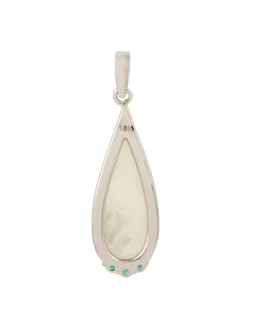 Artisan White Mother Of Pearl, Diamond & Emerald Drop Pendant