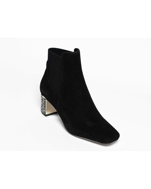 Allegra James Paley Suede Work Evening Chunky Rhinestone Block Heel Ankle Boot in Black Lyst UK