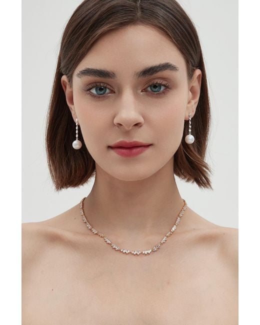 Classicharms White Electra Sterling Diamond Rivière Pearl Drop Earrings
