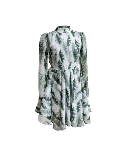 RainSisters Green Backless Dress With Floral Print: Lily Of The Valley
