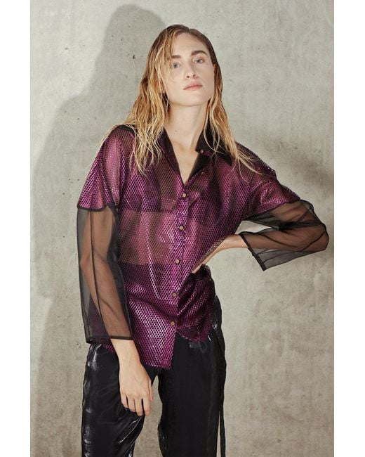Monzlapur New York Purple Mesh Silk Organza Shirt