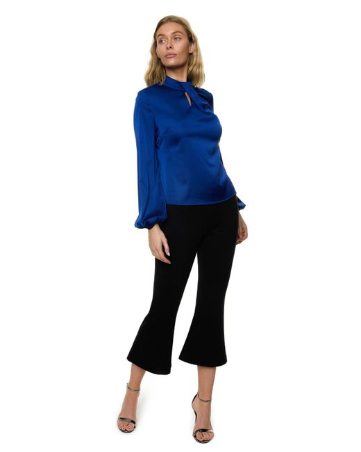 Carloslines Blue Draped Mock Neck Long Sleeve Shirt